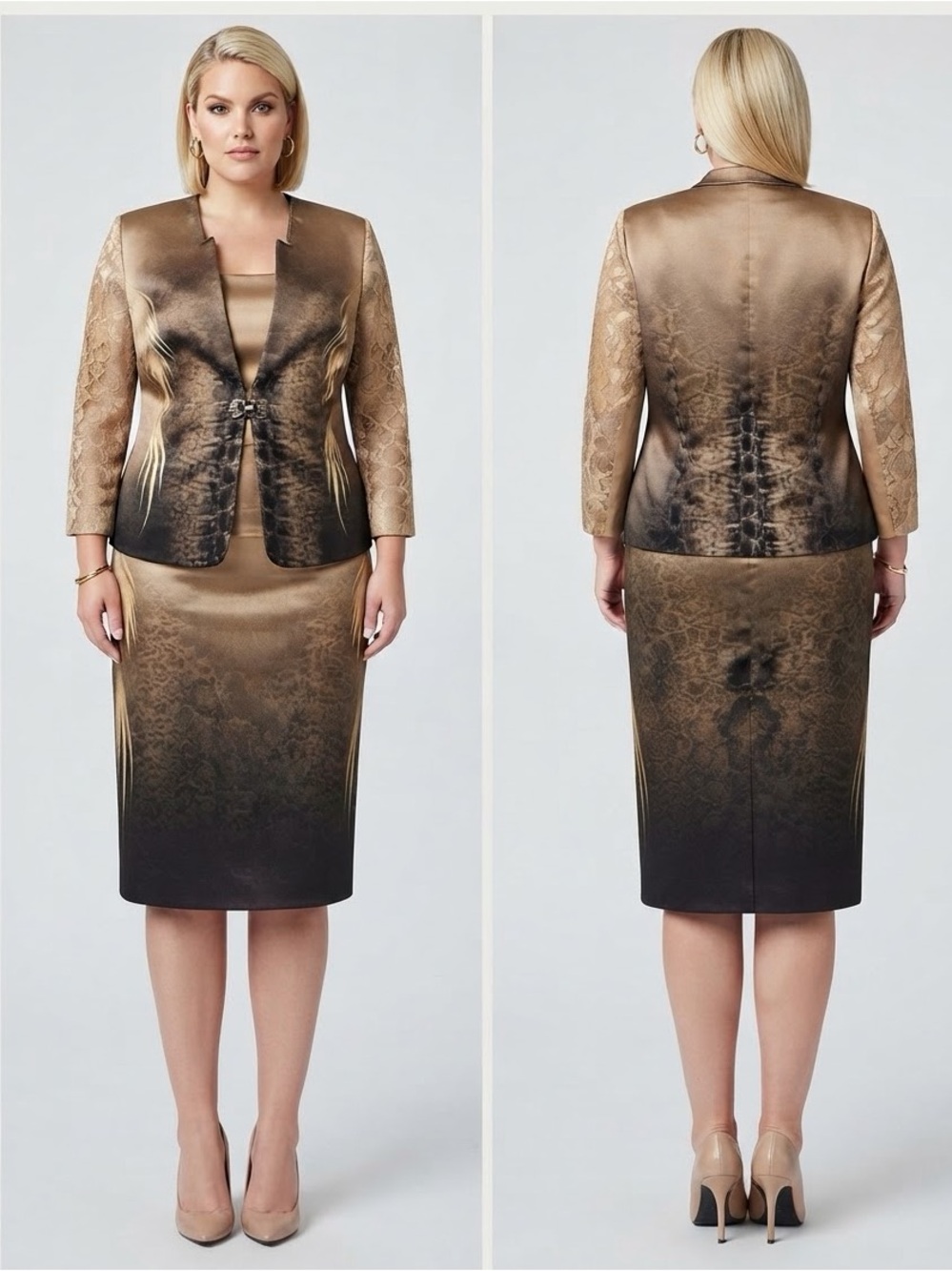 NWT Satin Skirt‎ Suit 3Pc Set Blazer/Top/Skirt Formal Lined Long Sleeves